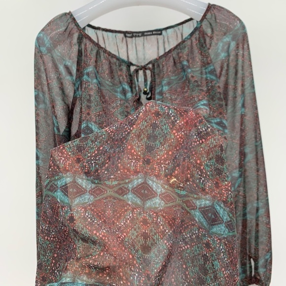 Zara‎ Basic Semi Sheer Peasant Boho Blouse Browns - Picture 4 of 8